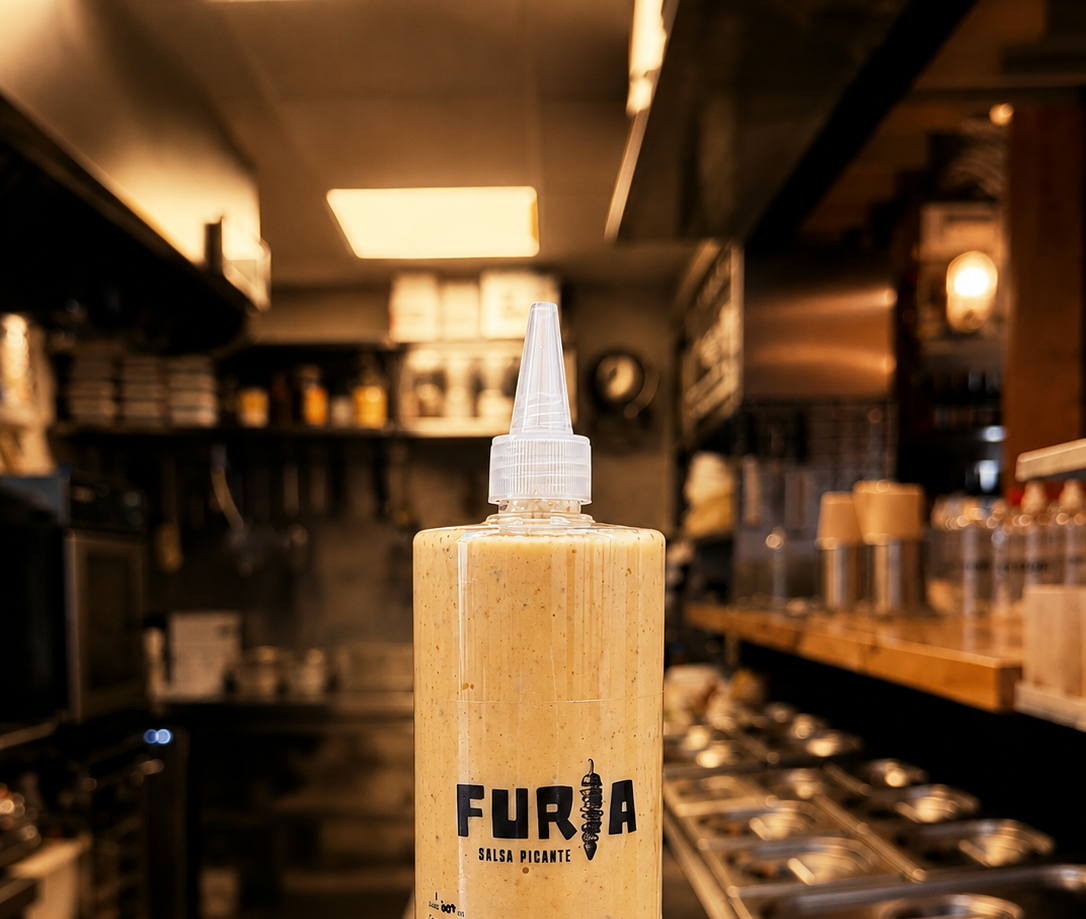 Botella de FURIA en una cocina real