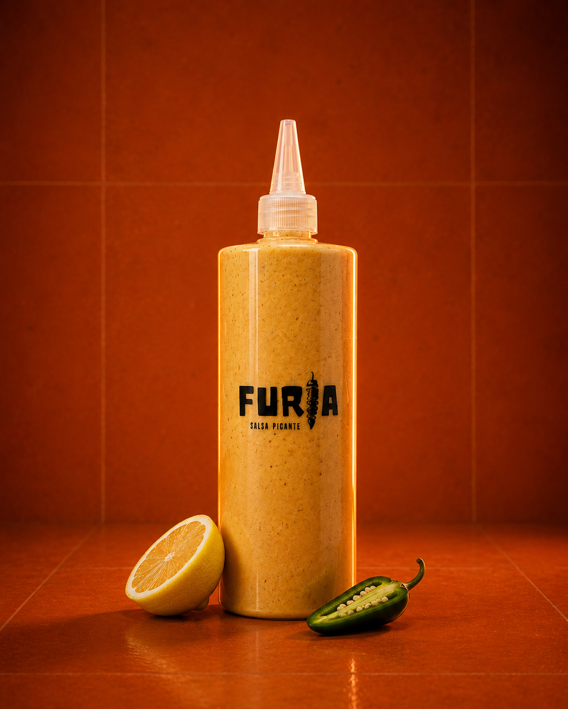 FURIA Salsa Picante junto a lima y jalapeño